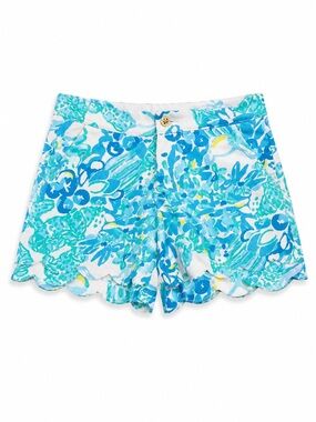 Lilly Pulitzer Buttercup Scallop Shorts Blue Green Floral Size 00